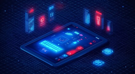Futuristic Tablet with Holographic Interface for Cloud Communications and Data Management