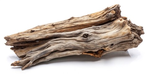 Isolated Driftwood, Old Weathered Wood, Rustic Beachwood, Natural Texture,  Stock Photo,  Grey Brown Wood,  Aged Timber,  Sea Driftwood,  White Background,  Organic Material