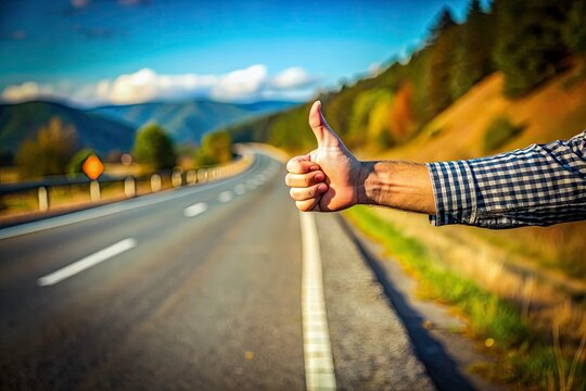 Hand Signal Hitchhiking Car Stop Roadside Thumb Travel  Highway Autostop Gesture Signaling