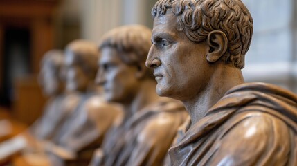 The image features a row of detailed busts, showcasing classical sculptures that reflect historical significance and artistic craftsmanship.