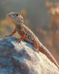 A lizard perched on a rock in a serene natural setting.