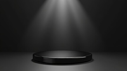 Black Circular Platform Under Spotlight Illumination