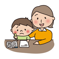 息子に勉強を教えるママ