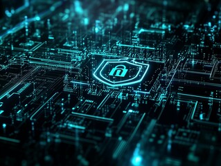 Obraz premium 4K wallpaper focusing on cyber security, designed to elevate your screen with cutting-edge visuals