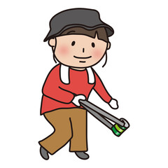 Obraz premium ゴミ拾いをするお団子の女性