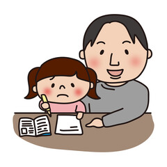 娘に勉強を教えるパパ