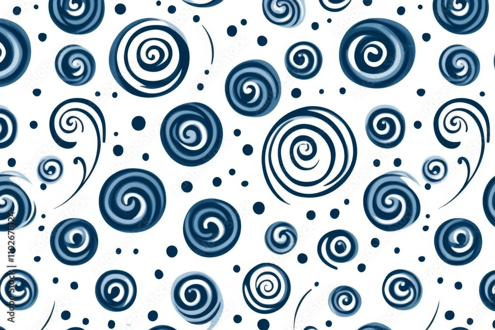 Poster A simple abstract pattern of swirling lines and dots in aqua tones on a plain white backdrop