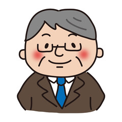 茶色いスーツを着た眼鏡のおじさん