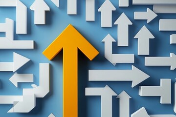 Arrows Pointing Upward for Success, Strategy, Direction and Career Progression on Blue Background