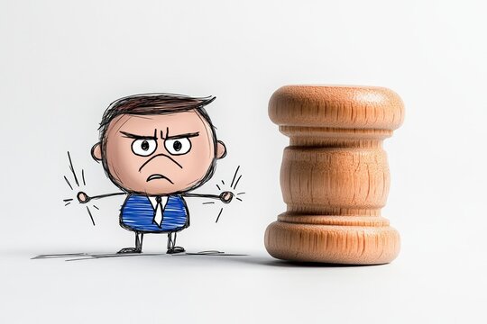 A whimsical 2D drawing of an attorney mediating a dispute, with vibrant expressions and a plain white background