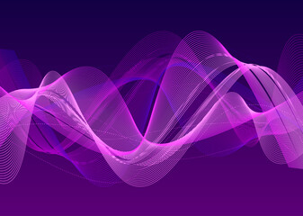 紫ピンク色のラインウエーブ　テクノロジー　音楽　波　オンラインイメージ背景イラスト © gaga