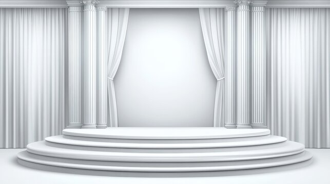White Columns Stage Draped Curtains Elegant Setting
