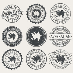 Azerbaijan Set of Stamps. Country Travel Marks. Made In Product. Design Seals Old Style Insignia.