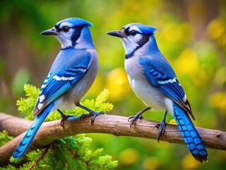 Blue Jay Birds Branch Tilt Shift Miniature Photography - Wildlife Nature Image