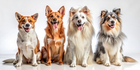 Obraz premium Adorable Puppy Group, White Background Studio Shot, Dog Photography, Canine Friends, Pet Portraits