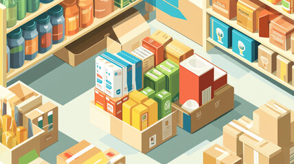 Fototapeta premium Food pantry stocked with various non-perishable items to support community needs