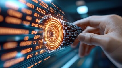 Glowing Digital Data Stream and Encryption Concept for Technology Innovation and Digital Transformation  Abstract Futuristic Background with High Tech Network Communication and Cybersecurity Elements