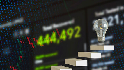 The Bulb on stair for creative or idea concept 3d rendering..