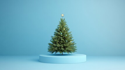 Minimalist Christmas Tree on Light Blue Platform