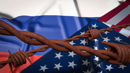 Naklejka premium The Russia and USA flag for national or Background concept 3d rendering.