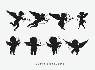 vector hand drawn baby angel or cupid silhouette illustration