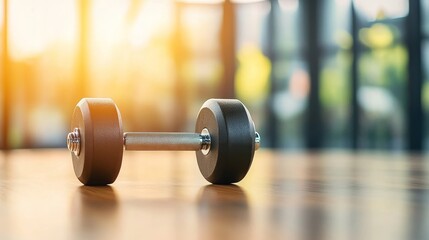 Dumbbell on a Wooden Surface in Bright Setting