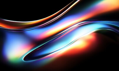 Abstract Digital Artwork Vibrant Rainbow Colors Black Background Fluid Curves Motion Depth