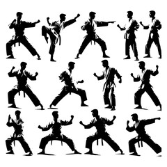 set of  Karate moves illustration, silhouette of karate.