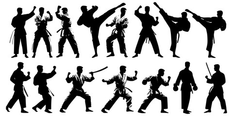 set of  Karate moves illustration, silhouette of karate.