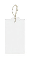 A blank white rectangular tag with a string attached,  isolated on a  cutout PNG white background
