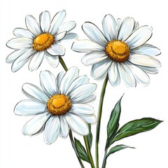 Daisy Flower Vector Illustration Daisies White Vibrant Floral Design Botanical Art Summer Decoration