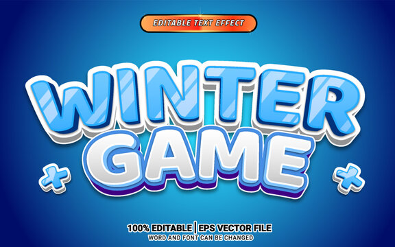 Winter game shiny 3d headline title text effect
