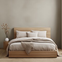 Relaxing modern bedroom design with low-profile platform bed minimalist style cozy atmosphere natural light contemporary concept