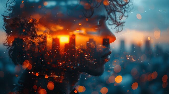 Businessman in Cityscape Double Exposure Showcasing Innovation and Modernity