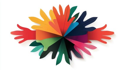 Colorful paper hands forming a dynamic design