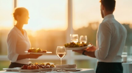 Elegant Dinner Setup by Professional Service Staff in Private Hotel Room