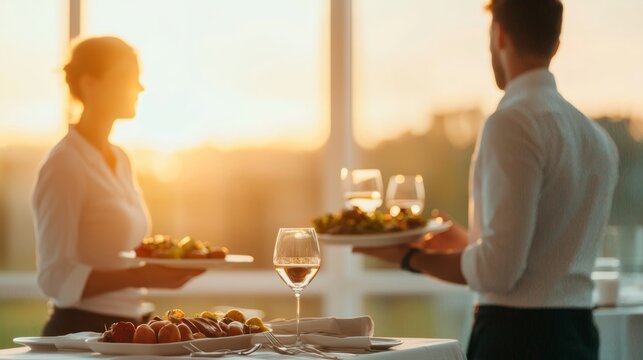 Elegant Dinner Setup by Professional Service Staff in Private Hotel Room