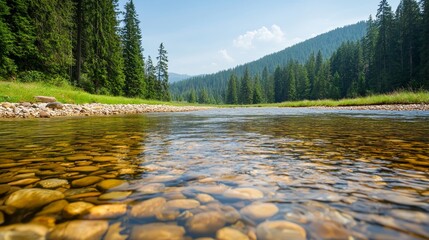 Forest restoration project mountain river nature photography scenic landscape close-up view clean water source for ecosystem health