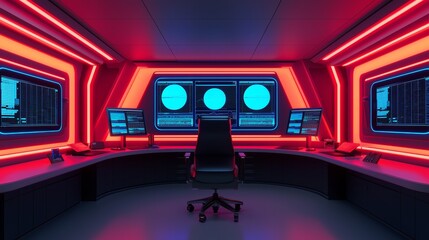 Futuristic coworking space for entrepreneurs analyzing data tech hub digital environment high-tech viewpoint innovation concept