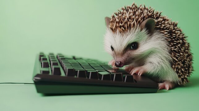 Hedgehog Typing on Keyboard in Fun Setting