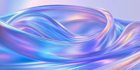 Iridescent Abstract Digital Art with Smooth Flowing Ribbons in Blue Purple and Silver