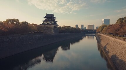 Osaka Castle and Its Reflecting Canal