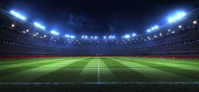 Illuminated Stadium at Night Spectators Field Sports Championship