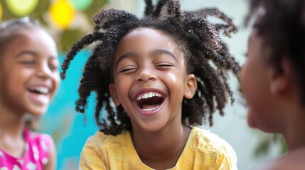 Black children playing and laughing, enjoying time together in a friendly environment