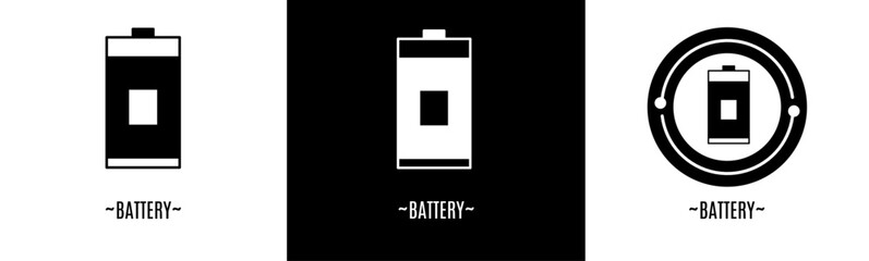 Battery logo set. Collection of black and white logos. Stock vector.