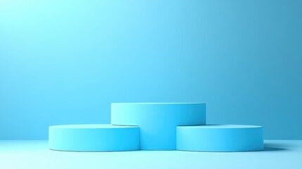 Three Blue Cylindrical Platforms Against A Blue Background