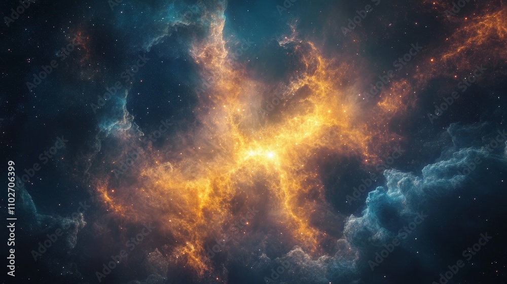 Wall mural a vivid depiction of a birth within a nebula. the glowing gases and emerging stars create a dynamic 