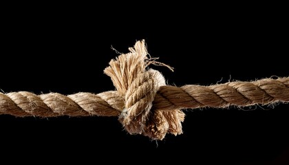 A frayed rope knot against a black background.