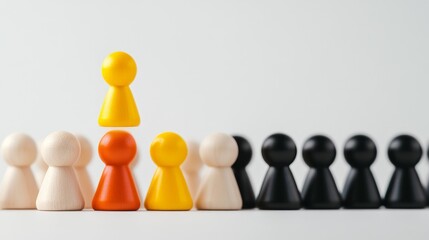 Colorful Game Pieces Representing Teamwork and Leadership