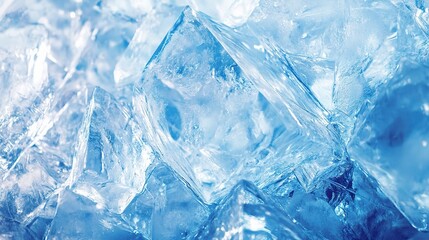 Obraz premium Transparent Ice Cubes on Blue Background for Cooling and Refreshing